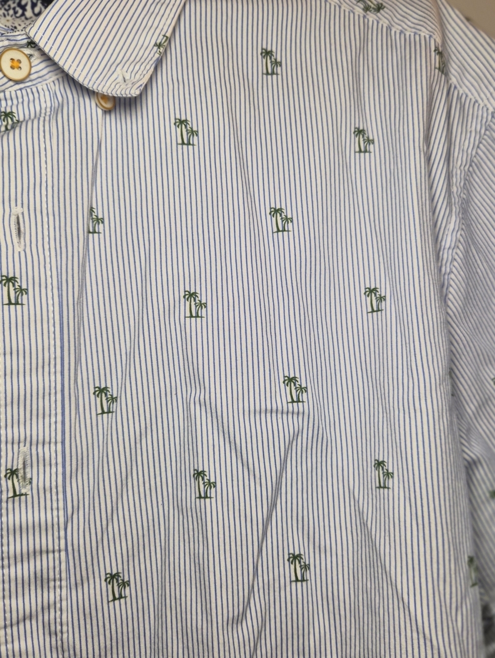 Mens Spring Button Down Cotton Shirt With Palmtrees Size XL EUC
